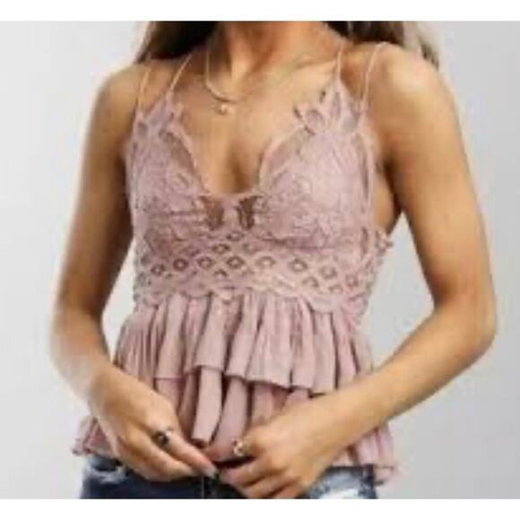 Free People Adella Cami Dusty Mauve | Size Large | NWT Feminine Crochet Top - Picture 1 of 9